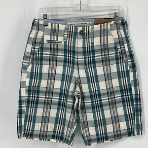 NWT AMERICAN EAGLE Men’s Plaid Shorts 28 Blue Teal White Classic Length Cotton